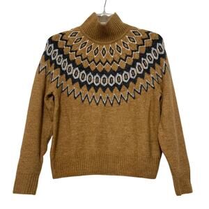 NWT Gap Airy Fair Isle Camel and Gray Mockneck Sweater, Size S